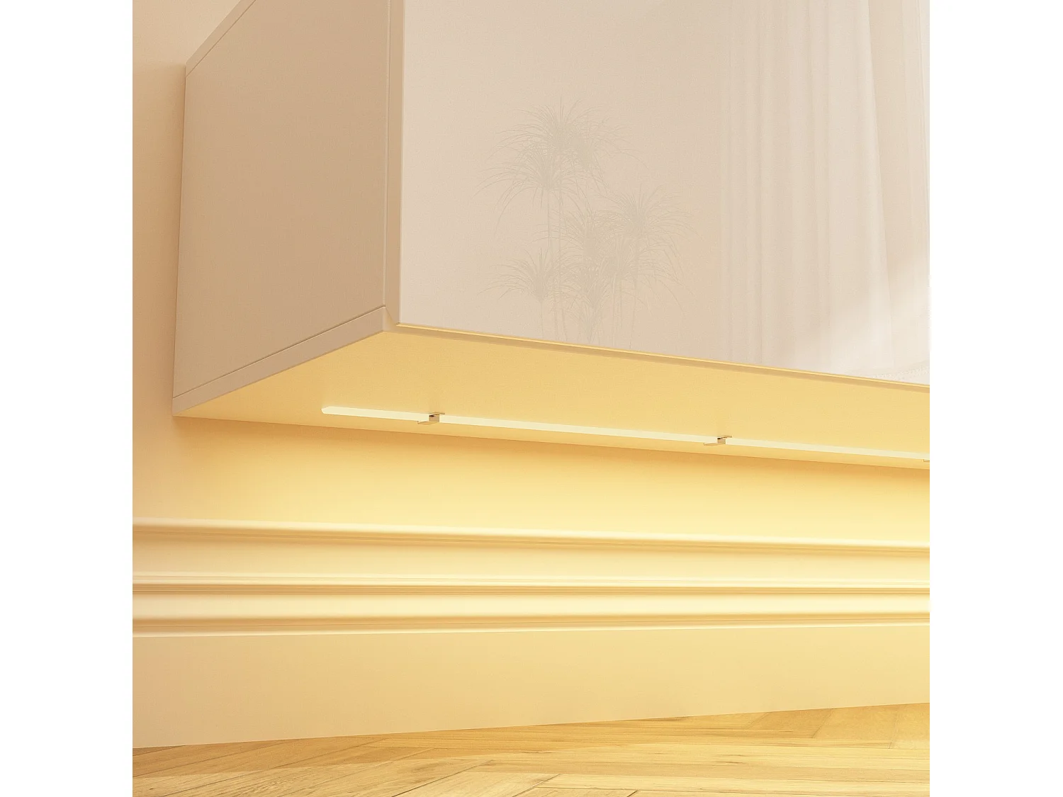 Meuble TV suspendu,Rampe lumineuse,3 tiroirs,Support TV suspendu,Table basse suspendue,Salon,Chambre,Blanc,160x35x25 cm