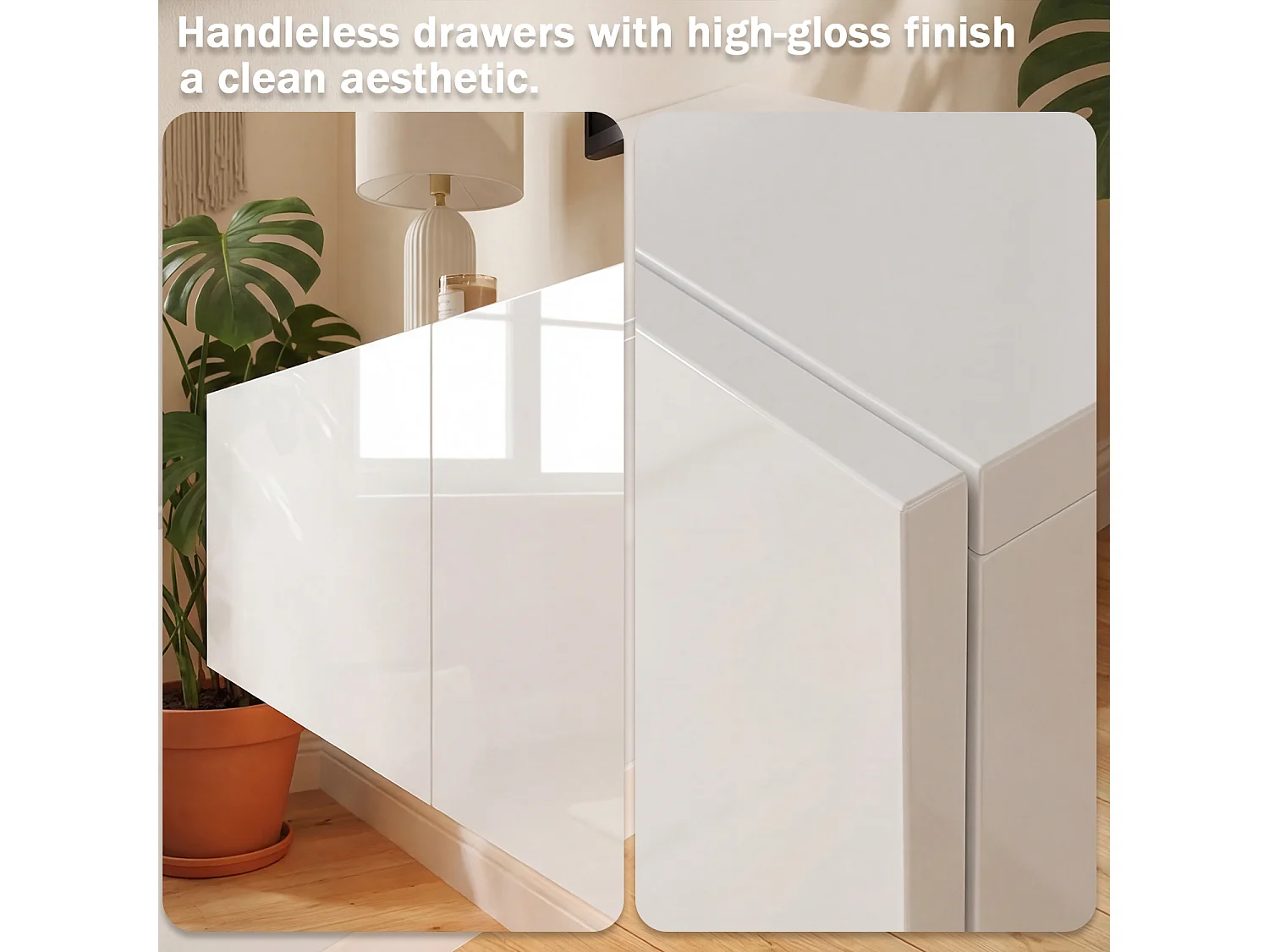 Meuble TV Mural avec 3 Tiroirs pour Salon, Meuble Bas Suspendu à Lumière LED Réglable, 160 x 35 x25cm, Blanc Brillant