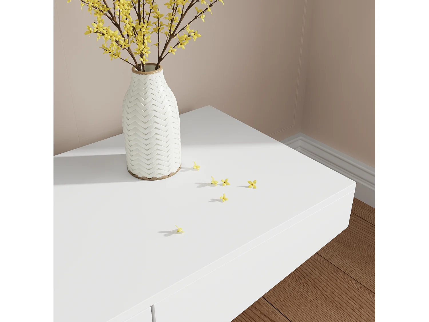 Meuble TV - Support TV avec 2 Tiroirs, Meuble Bas de forme triangulaire inversée, Salon, 200 x 40 x 30.5cm, Blanc et Noir