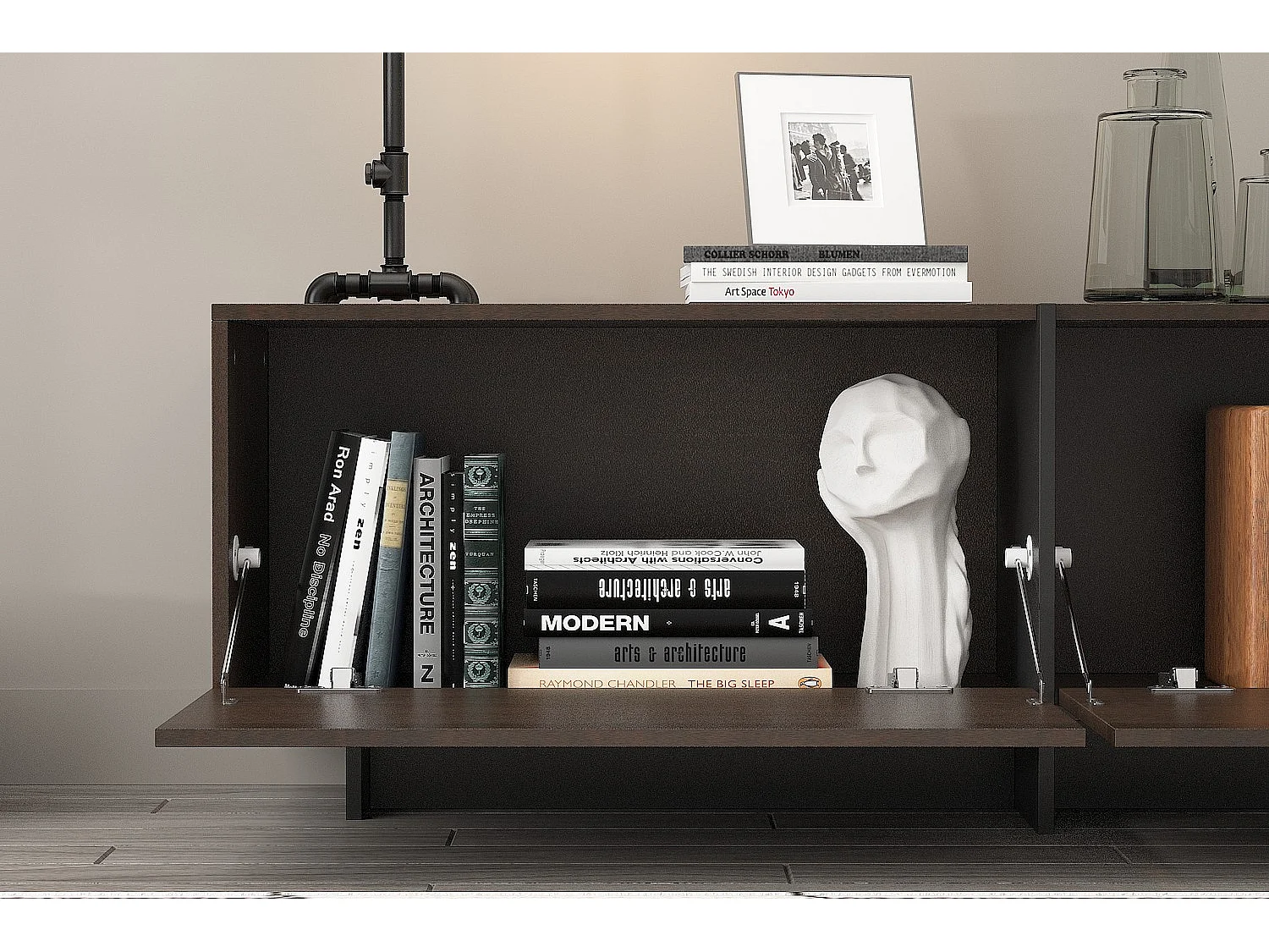 Meuble TV,support TV,Meuble bas,3 tiroirs,compartiments ouverts,182x29x38cm,Marron