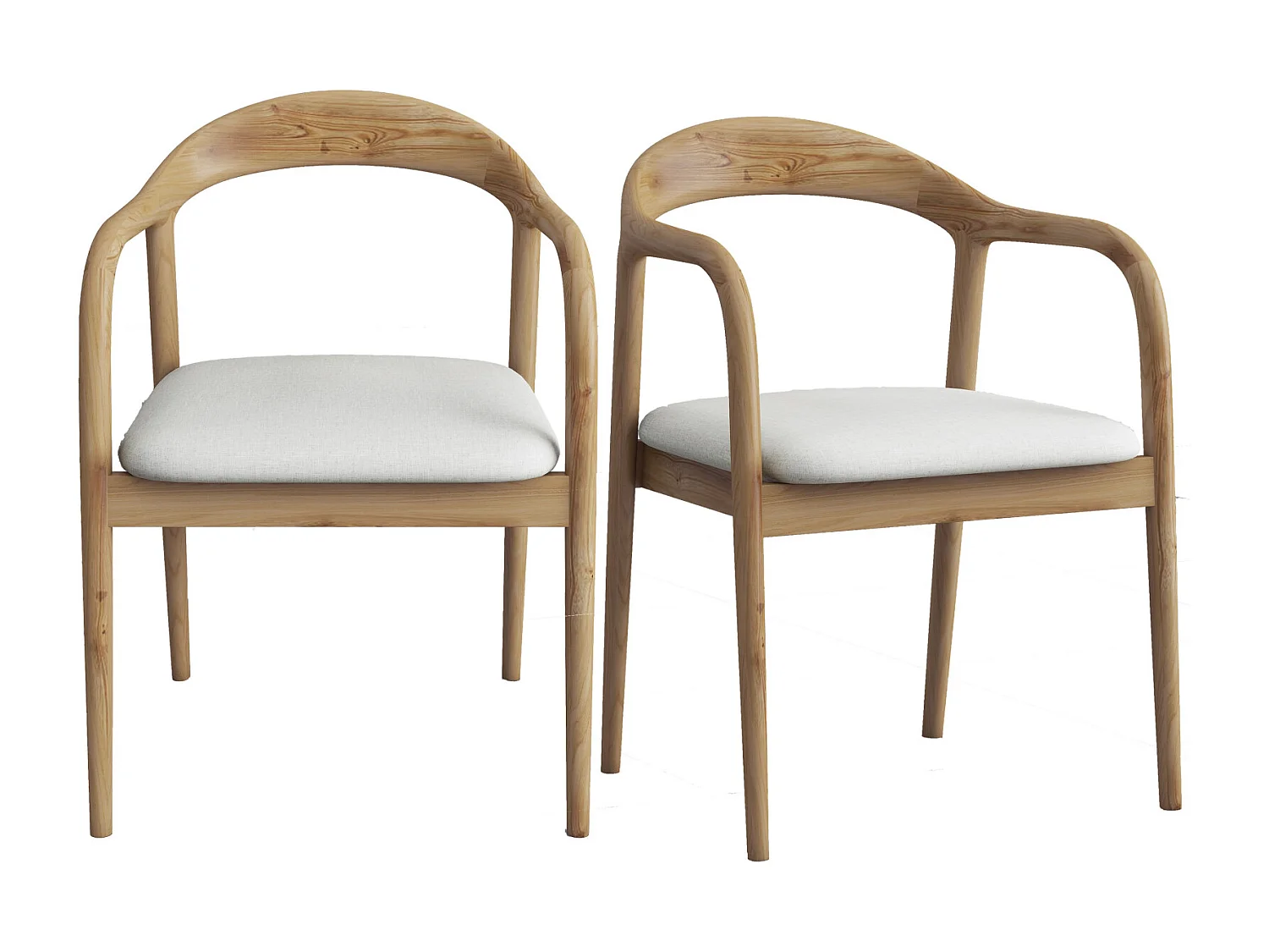 TITO-Fauteuil de table en Frêne et Lin naturel Ecru (x2)