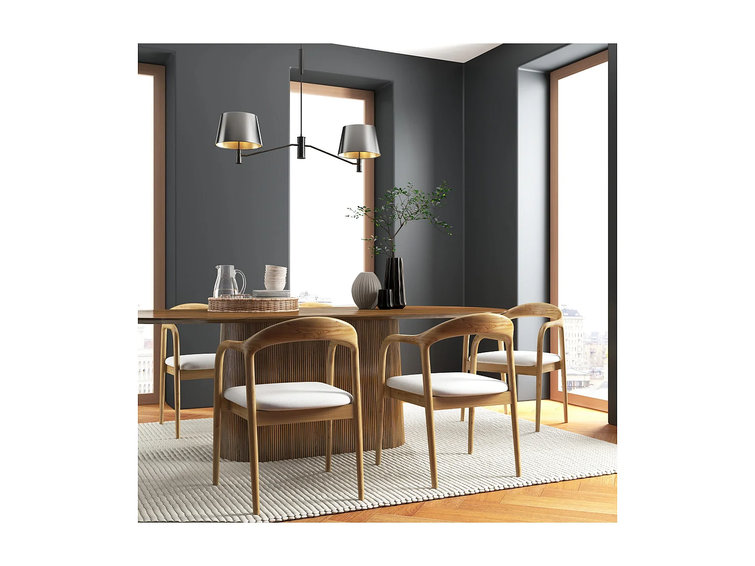 TITO-Fauteuil de table en Frêne et Lin naturel Ecru (x2)