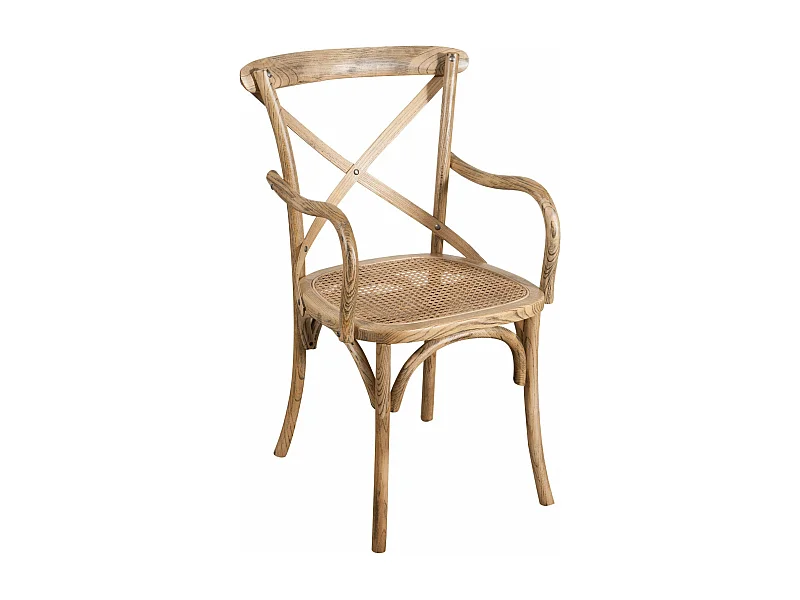 Fauteuil BISCOTTINI – Bois massif avec finition en rotin noir, chaise bistro vintage empilable – Parfait pour Bistro, Salle à Manger et Salon – 50 x 43 x 89 cm