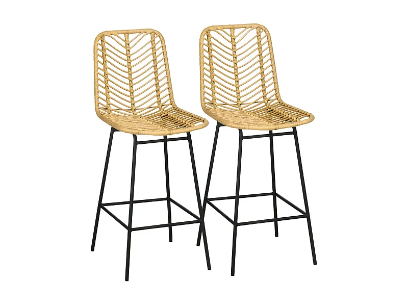 Lot de 2 tabourets de bar MARIO rotin et noir