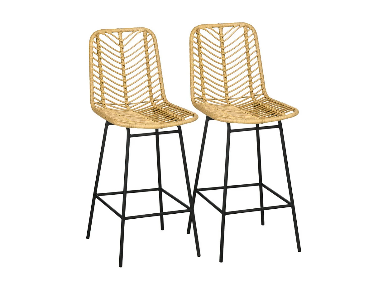 Lot de 2 tabourets de bar MARIO rotin et noir