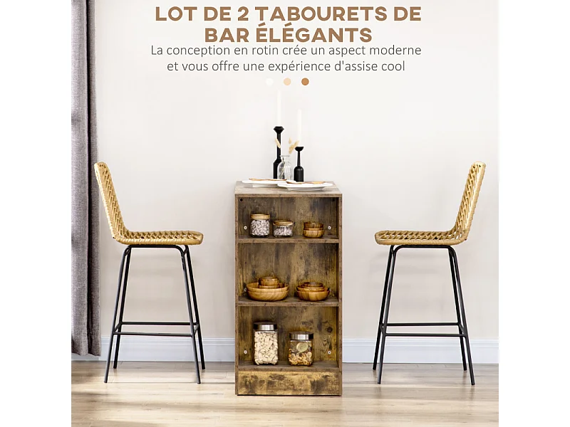 Lot de 2 tabourets de bar MARIO rotin et noir