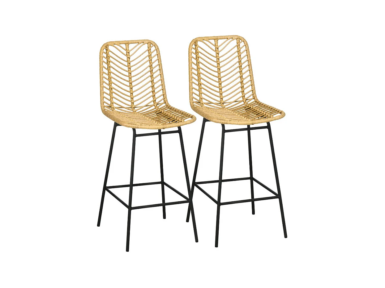 Lot de 2 tabourets de bar MARIO rotin et noir