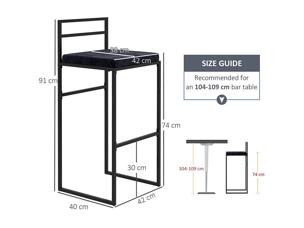 Lot de 2 chaises de bar design PABLO noires