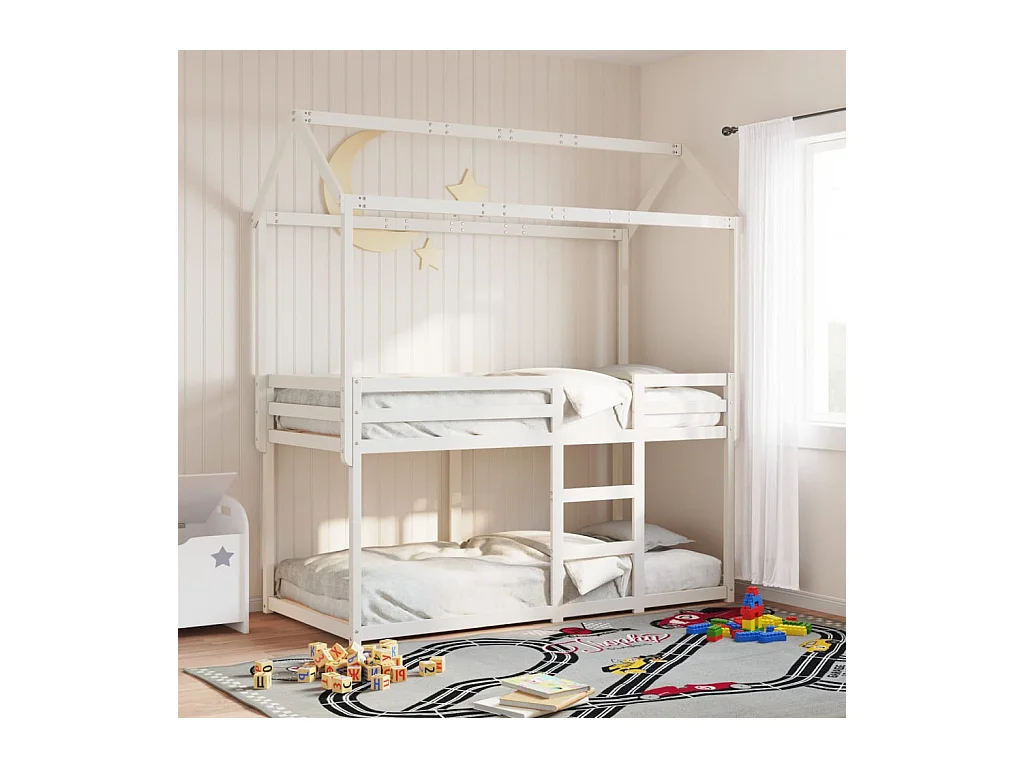 Cama litera con techo madera maciza de pino blanco 75x190 cm