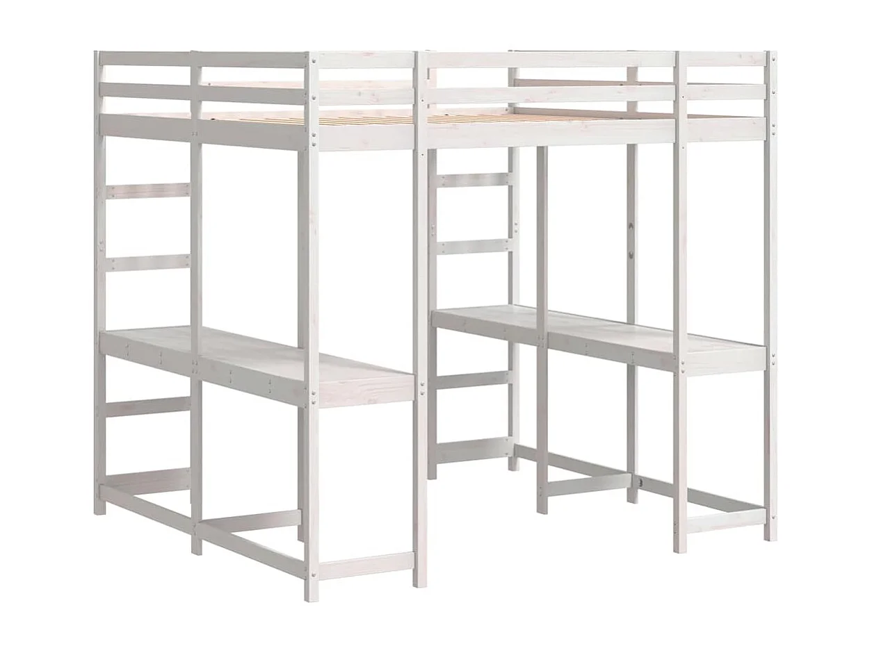 Lit superposé et bureau et échelle 140x200cm bois de pin massif