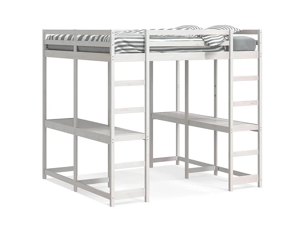 Lit superposé et bureau et échelle 140x200cm bois de pin massif