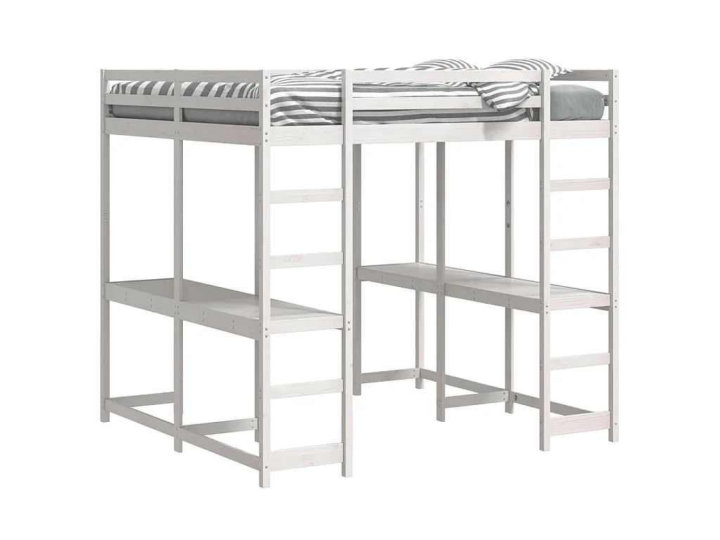 Lit superposé et bureau et échelle 140x200cm bois de pin massif