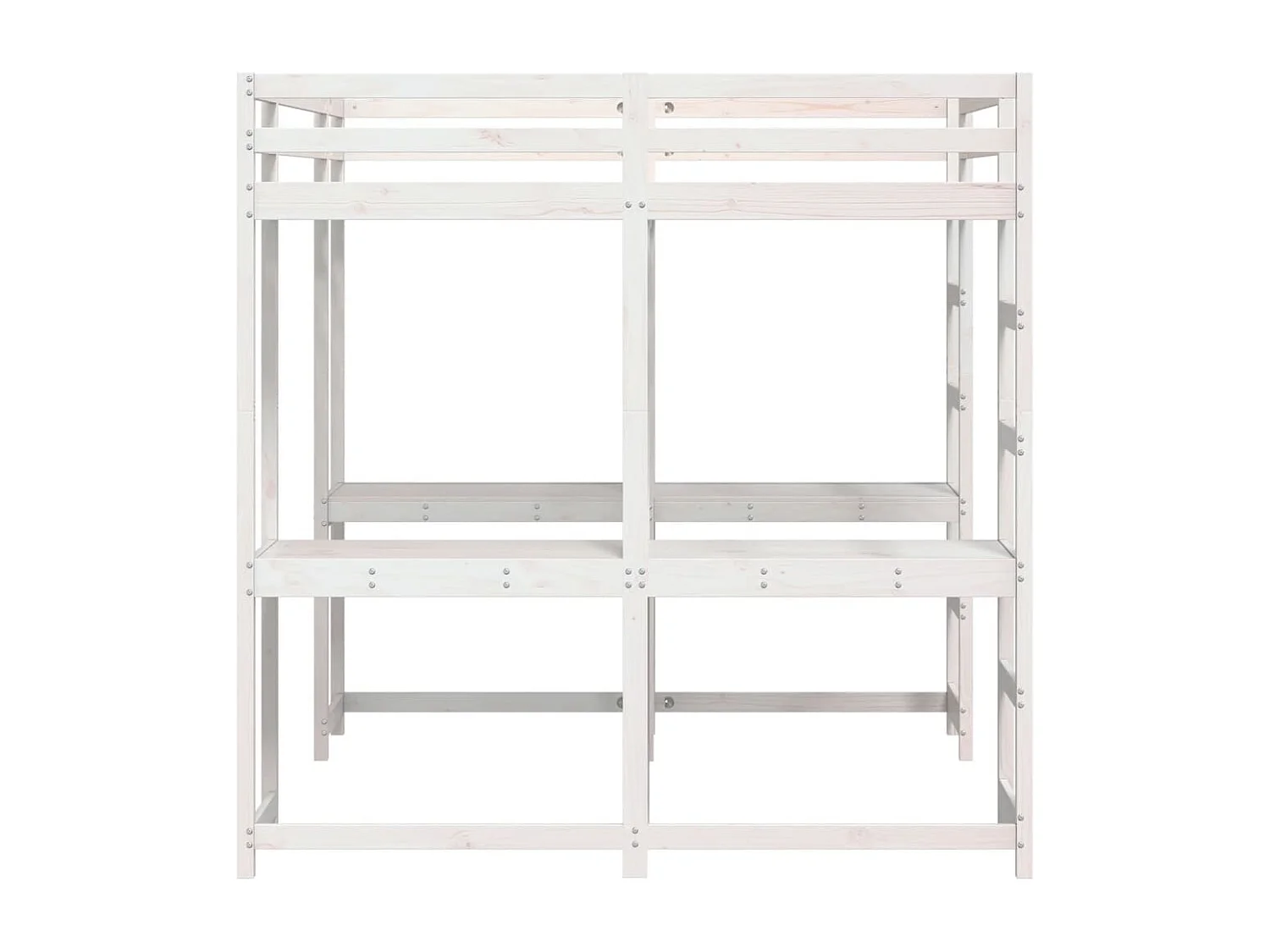 Cama alta c/ secretária e escada 200x200 cm pinho maciço branco