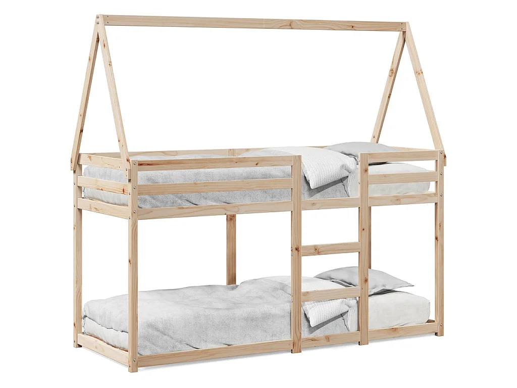 Stapelbed 75x190 cm met dak massief grenenhout