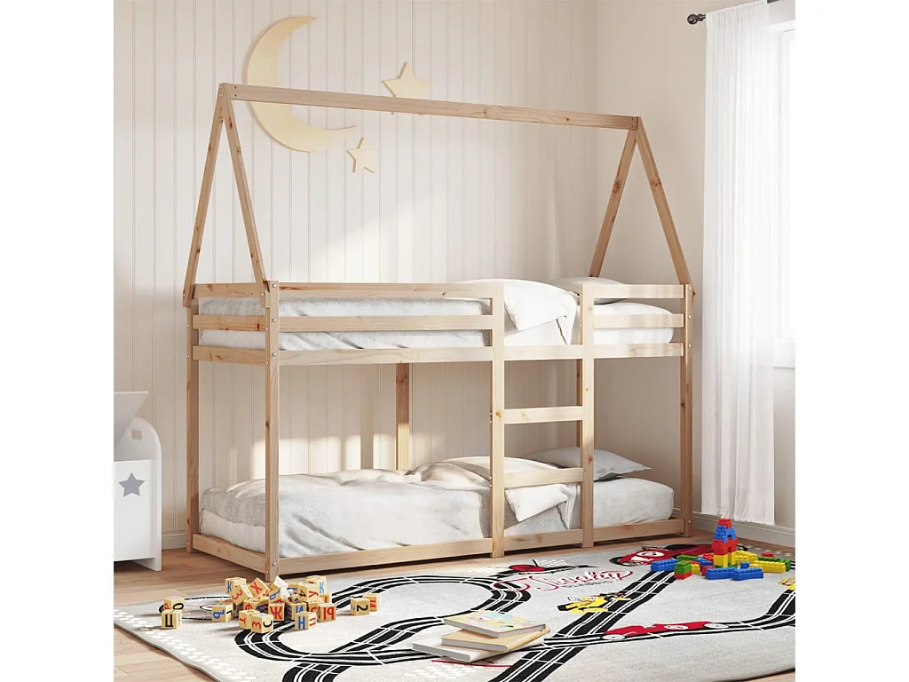 Stapelbed 75x190 cm met dak massief grenenhout