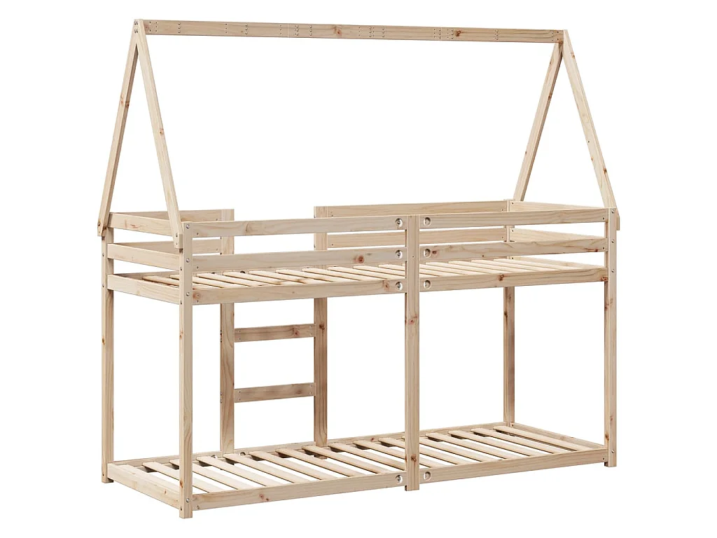 Stapelbed 75x190 cm met dak massief grenenhout