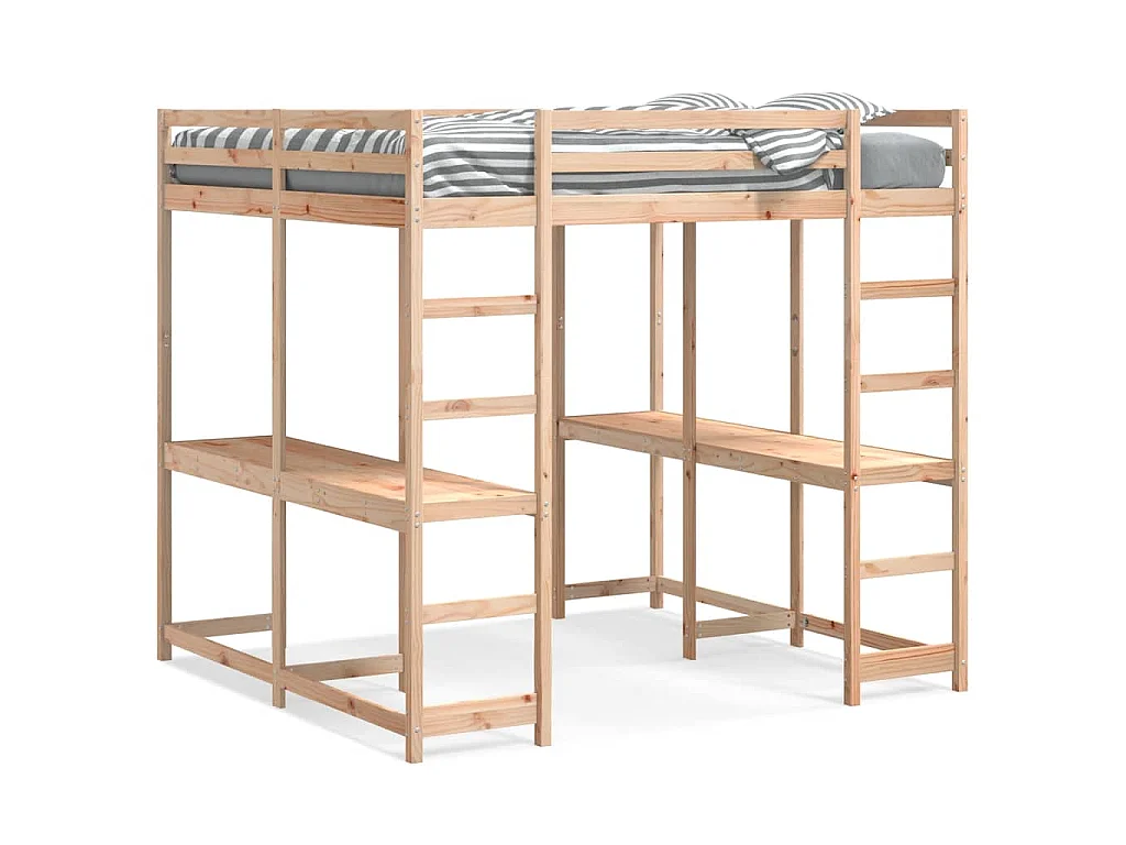 Hochbett mit Schreibtisch & Leiter 180x200 cm Massivholz Kiefer