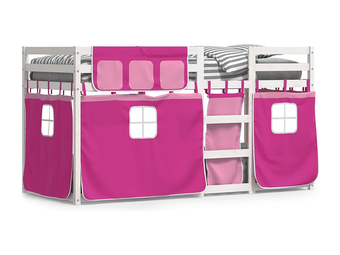 Stapelbed met gordijnen 75x190 cm grenenhout roze
