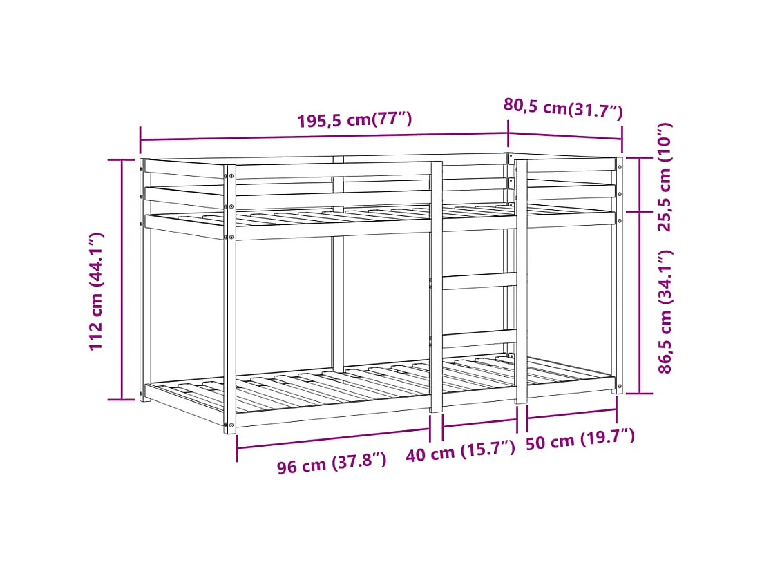 Etagenbett mit Vorhängen Rosa 75x190 cm Massivholz Kiefer