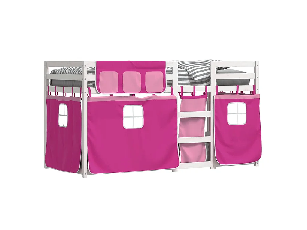 Stapelbed met gordijnen 75x190 cm grenenhout roze