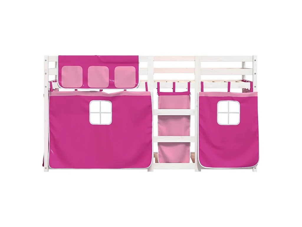 Stapelbed met gordijnen 75x190 cm grenenhout roze