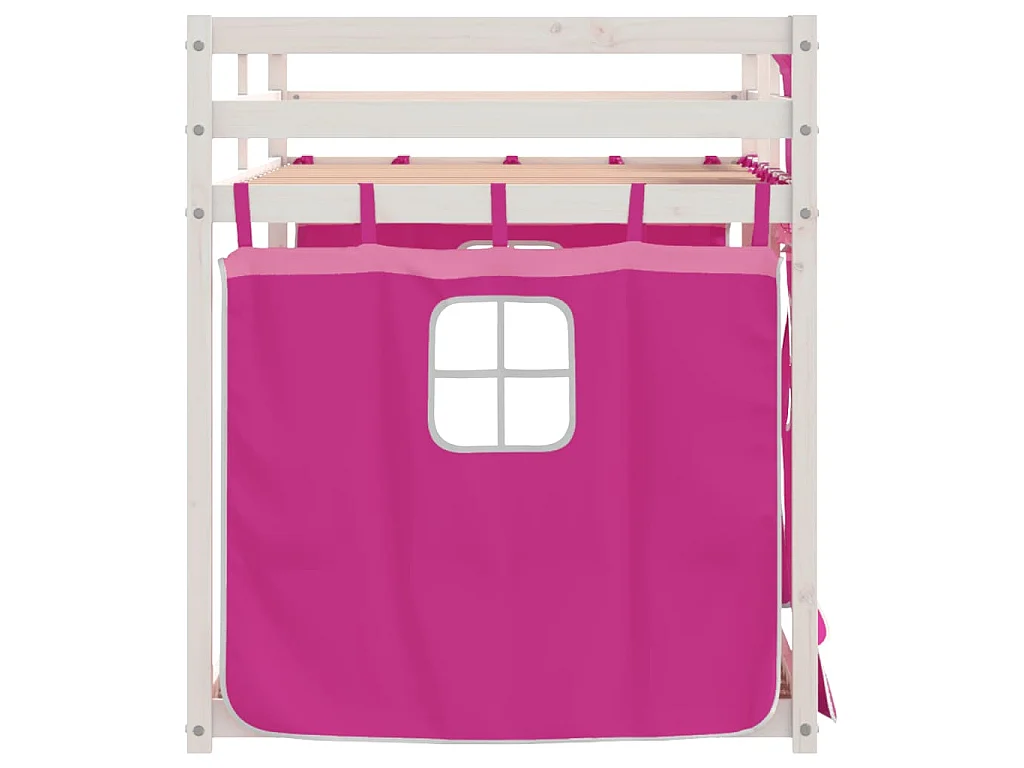 Stapelbed met gordijnen 75x190 cm grenenhout roze
