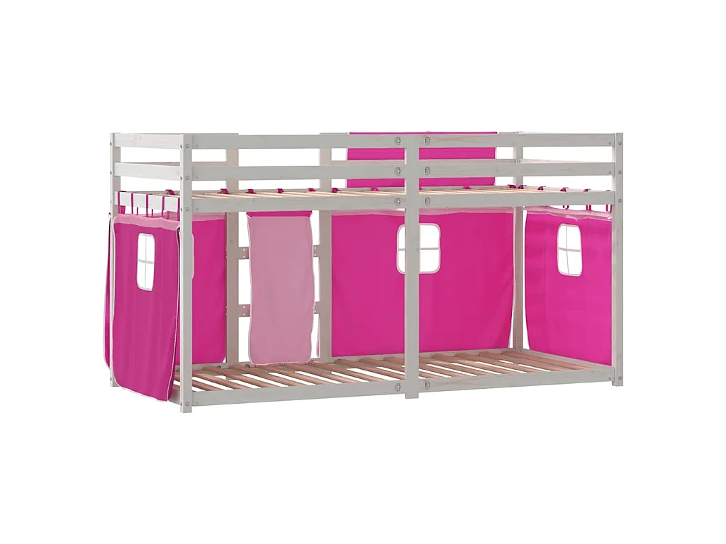 Stapelbed met gordijnen 75x190 cm grenenhout roze
