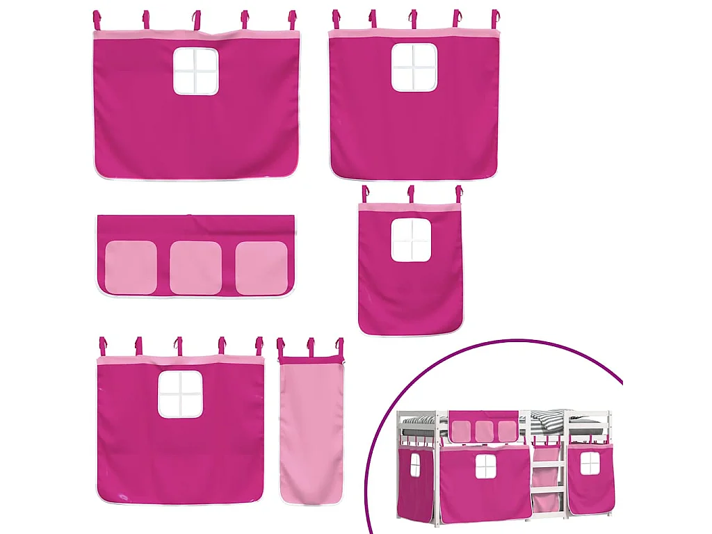 Stapelbed met gordijnen 75x190 cm grenenhout roze