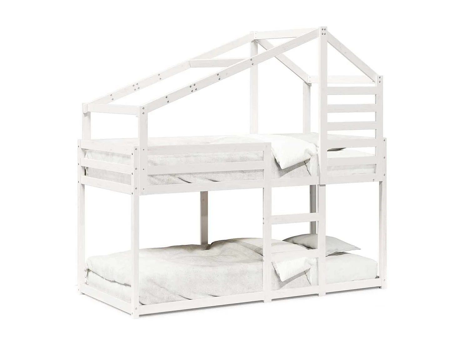 Etagenbett mit Dach Weiß 75x190 cm Massivholz Kiefer