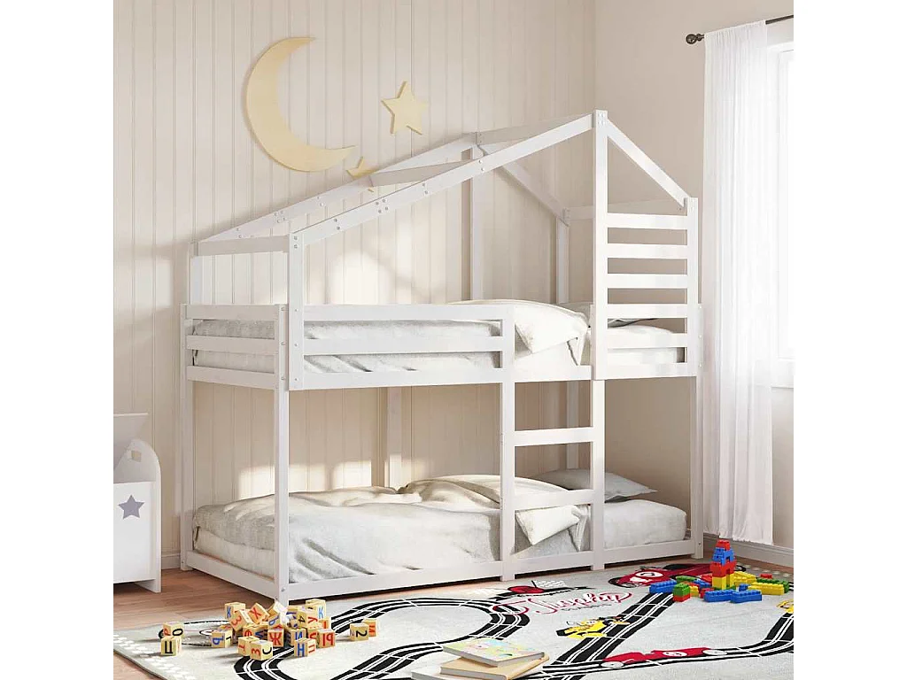 Etagenbett mit Dach Weiß 75x190 cm Massivholz Kiefer
