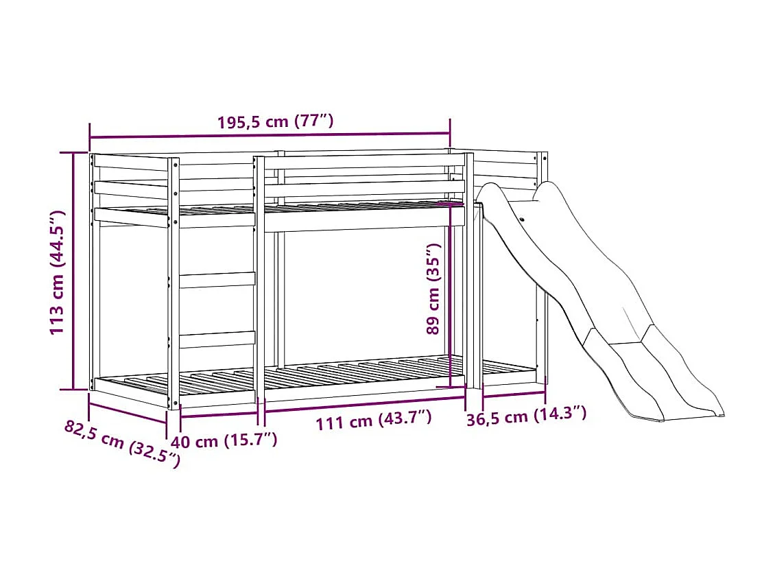Letto Castello Scivolo Scala Marrone Cera 75x190 Massello Pino