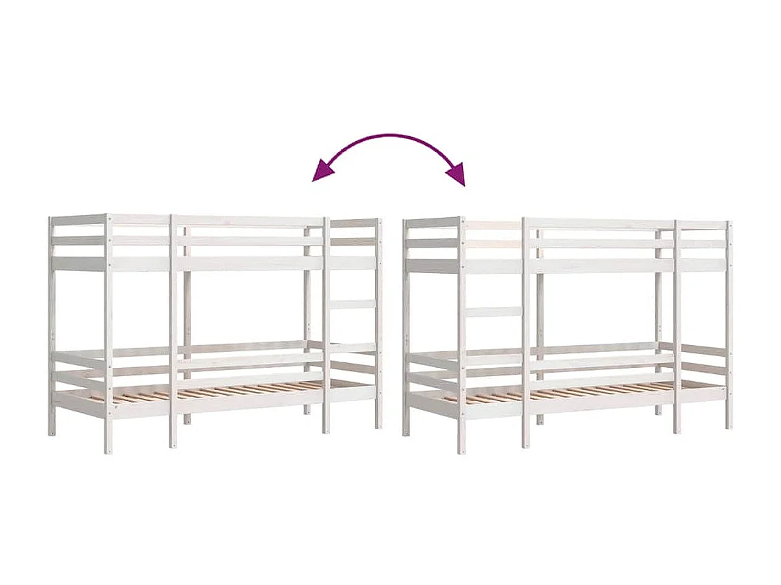 Lit superposé sans matelas blanc 75x190 cm bois de pin massif