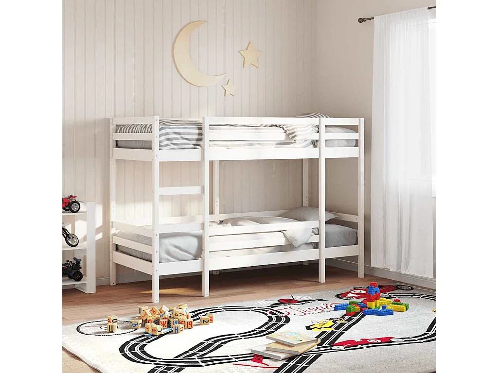 Letto a Castello Bianco 75x190 cm in Legno Massello di Pino