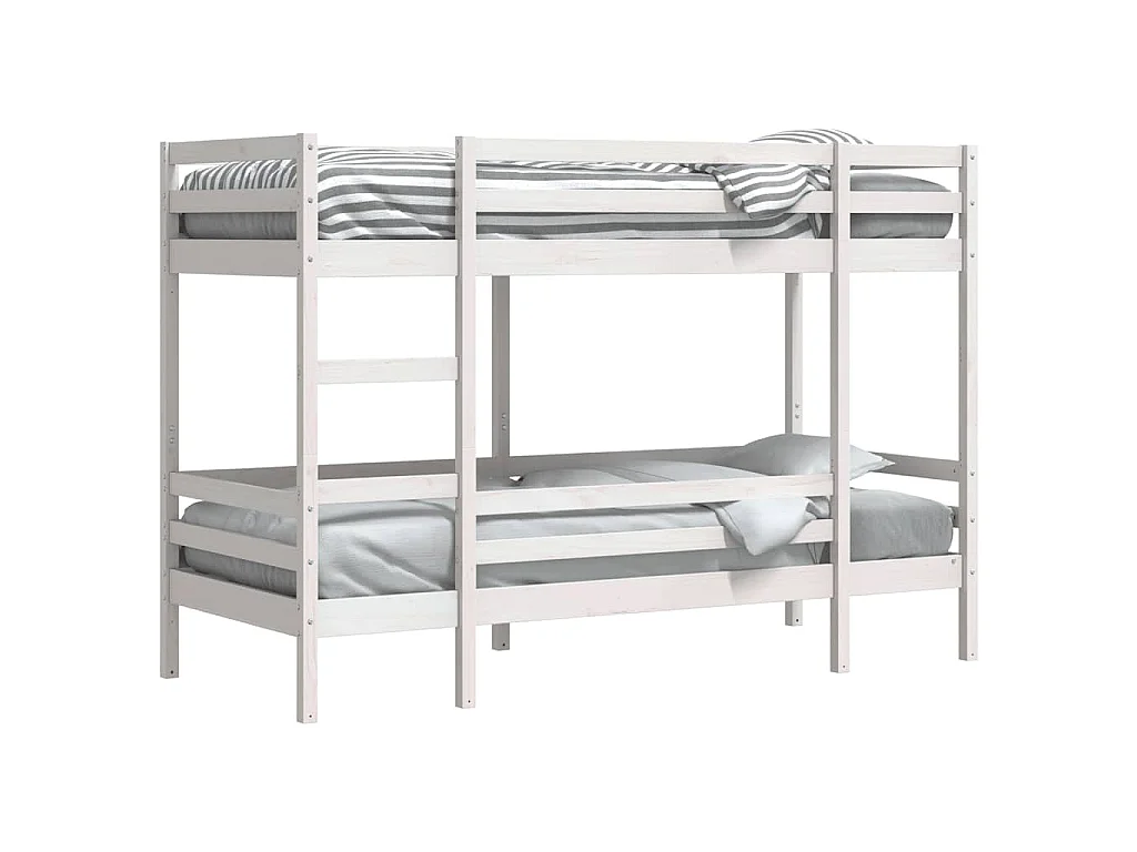Letto a Castello Bianco 75x190 cm in Legno Massello di Pino