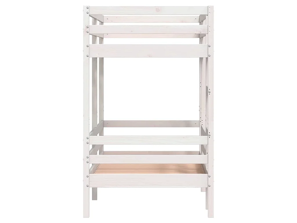 Letto a Castello Bianco 75x190 cm in Legno Massello di Pino