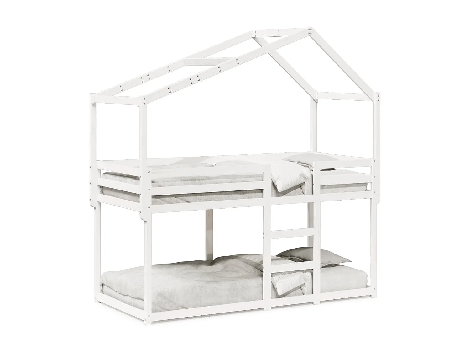 Etagenbett mit Dach Weiß 75x190 cm Massivholz Kiefer