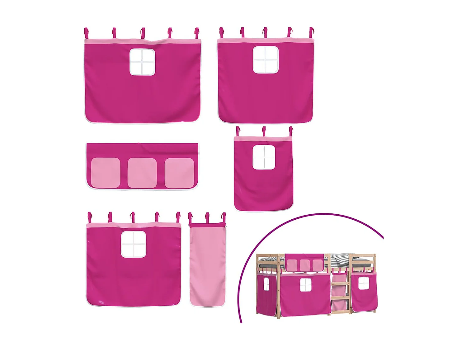 Stapelbed met gordijnen 75x190 cm grenenhout roze