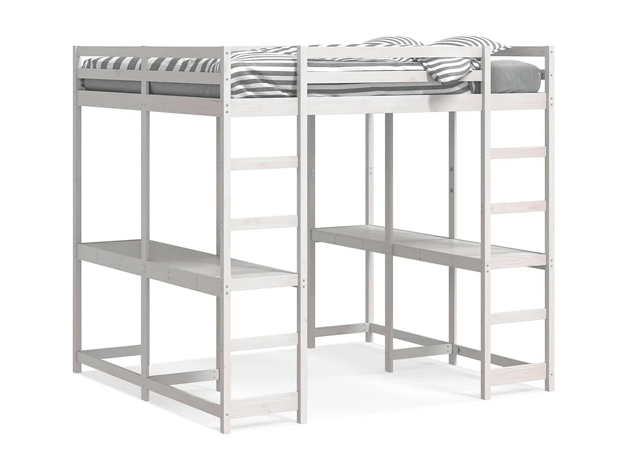Lit superposé et bureau et échelle 180x200cm bois de pin massif