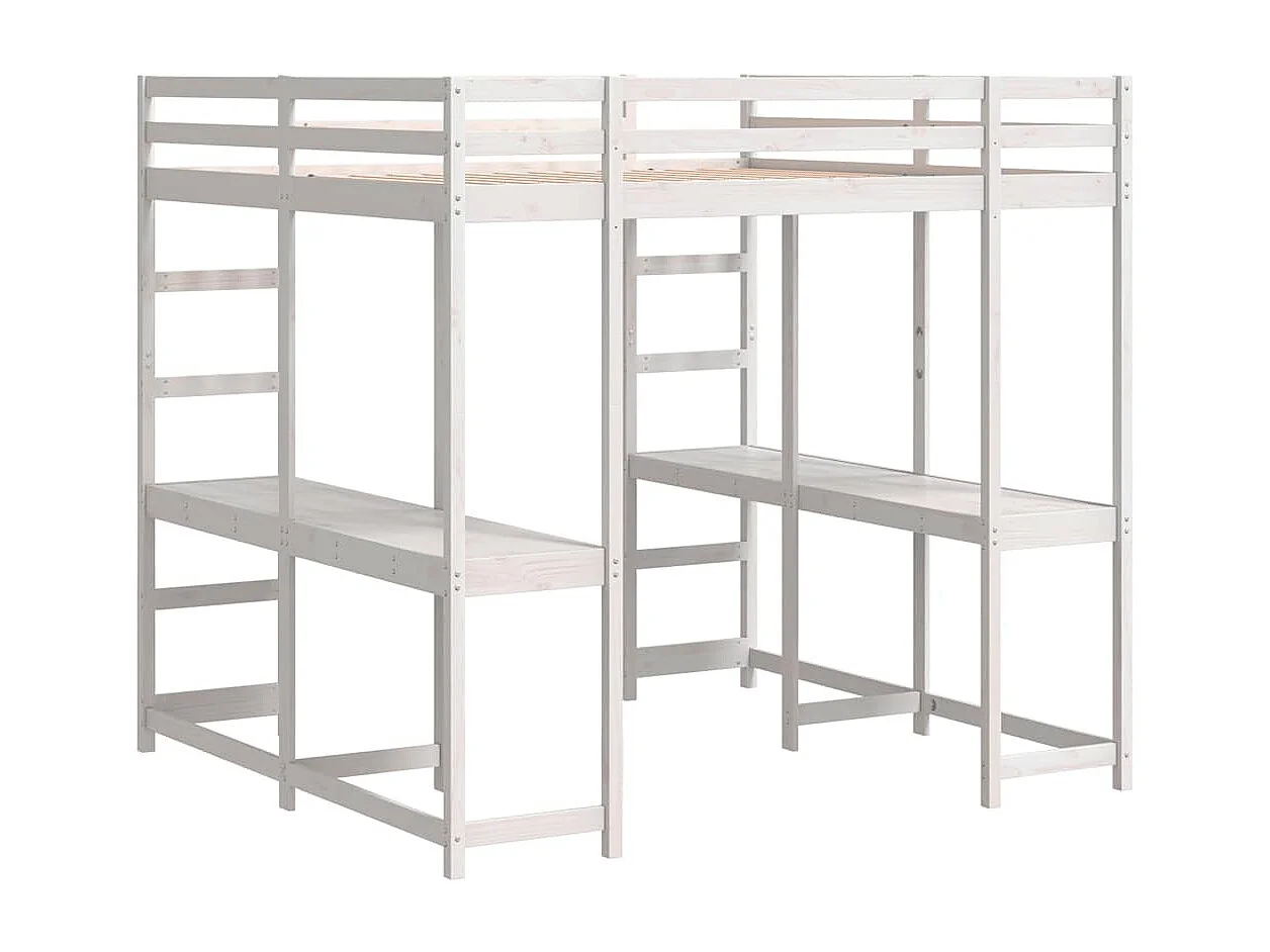 Lit superposé et bureau et échelle 180x200cm bois de pin massif