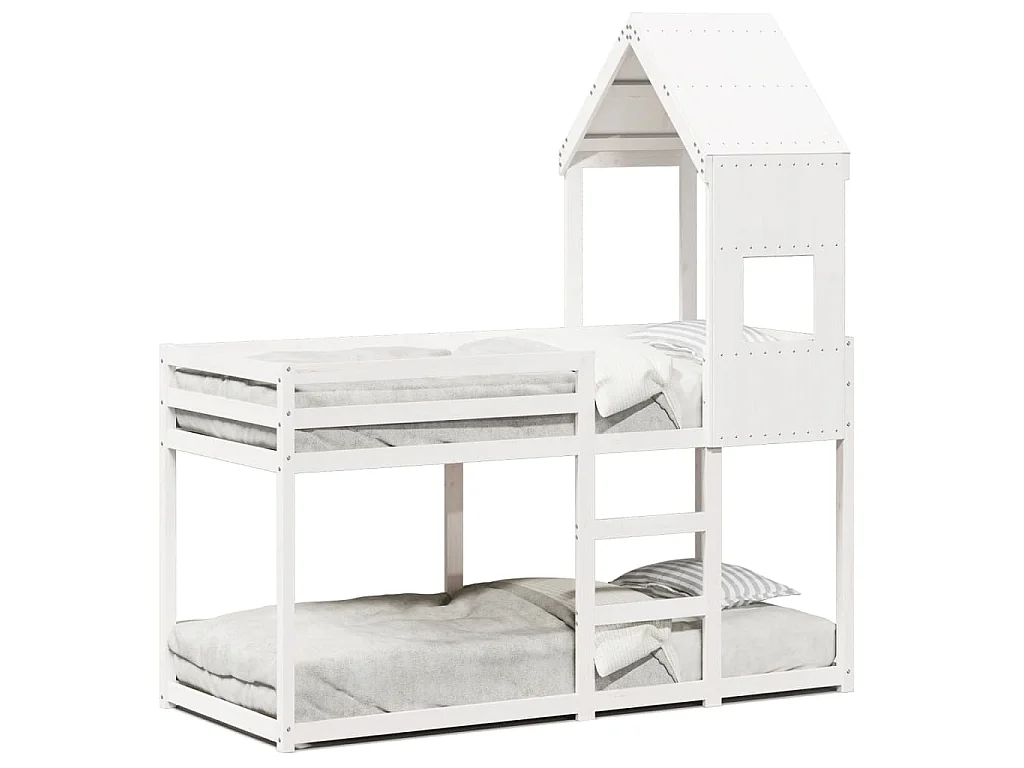 Etagenbett mit Dach Weiß 75x190 cm Massivholz Kiefer