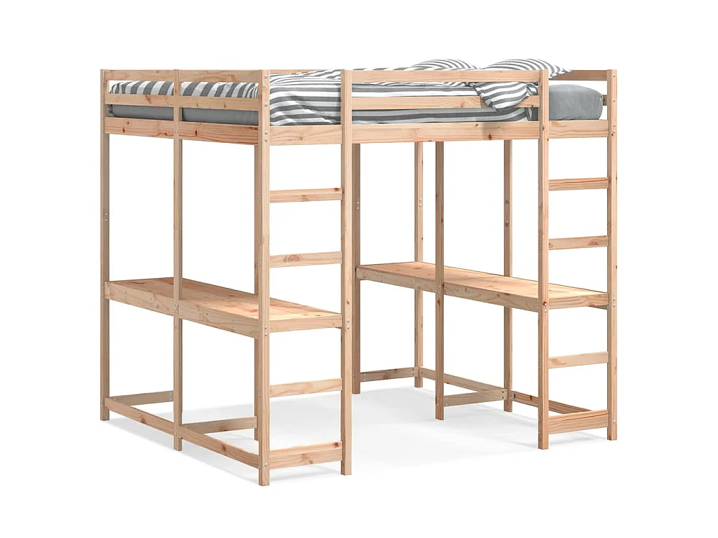 Lit superposé et bureau et échelle 160x200cm bois de pin massif