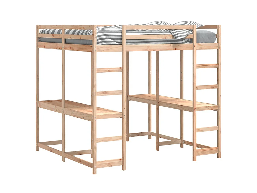 Lit superposé et bureau et échelle 160x200cm bois de pin massif