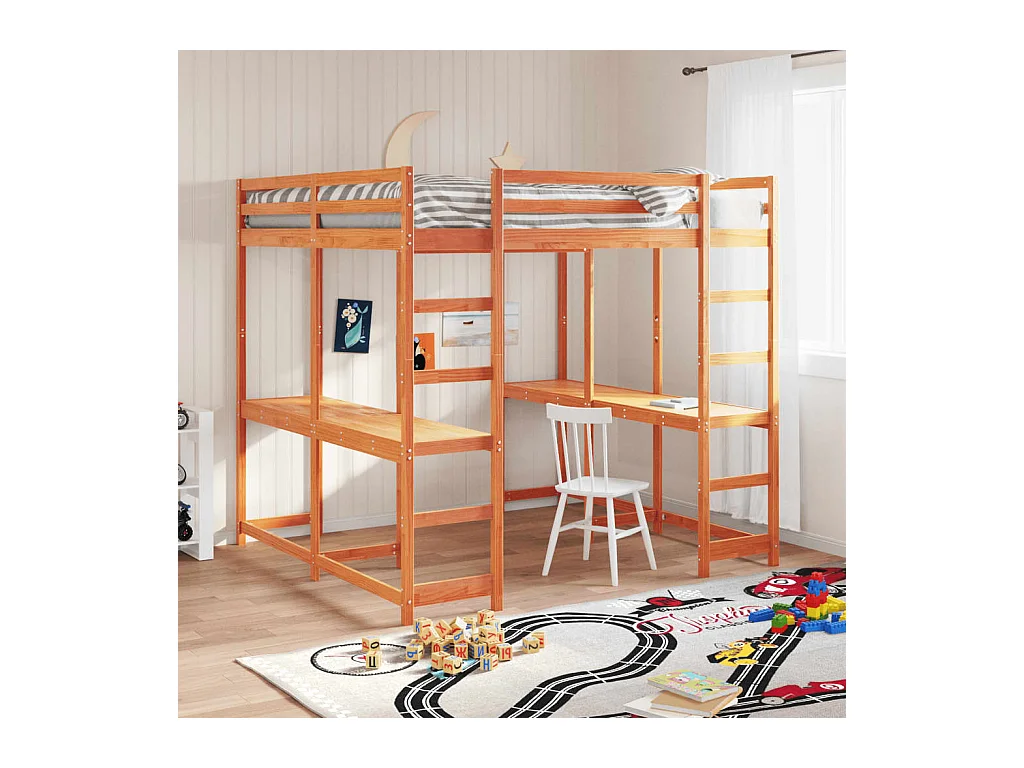 Lit superposé et bureau et échelle 160x200cm bois de pin massif