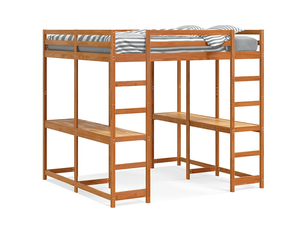 Hochbett mit Schreibtisch & Leiter Braun 160x200 cm Kiefernholz
