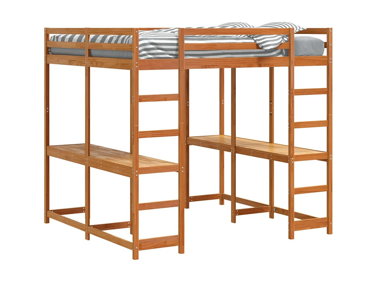 Hochbett mit Schreibtisch & Leiter Braun 160x200 cm Kiefernholz