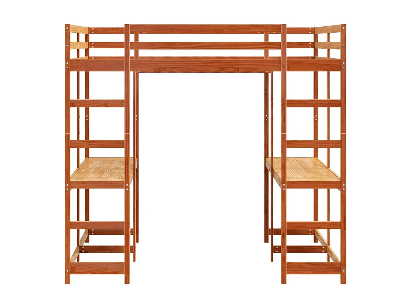 Hochbett mit Schreibtisch & Leiter Braun 160x200 cm Kiefernholz