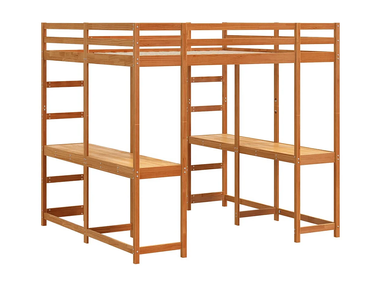 Hochbett mit Schreibtisch & Leiter Braun 160x200 cm Kiefernholz