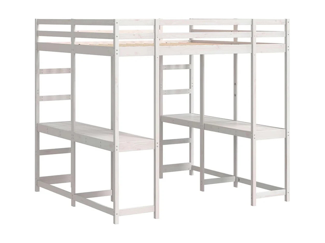 Hochbett mit Schreibtisch & Leiter Weiß 160x200 cm Kiefernholz