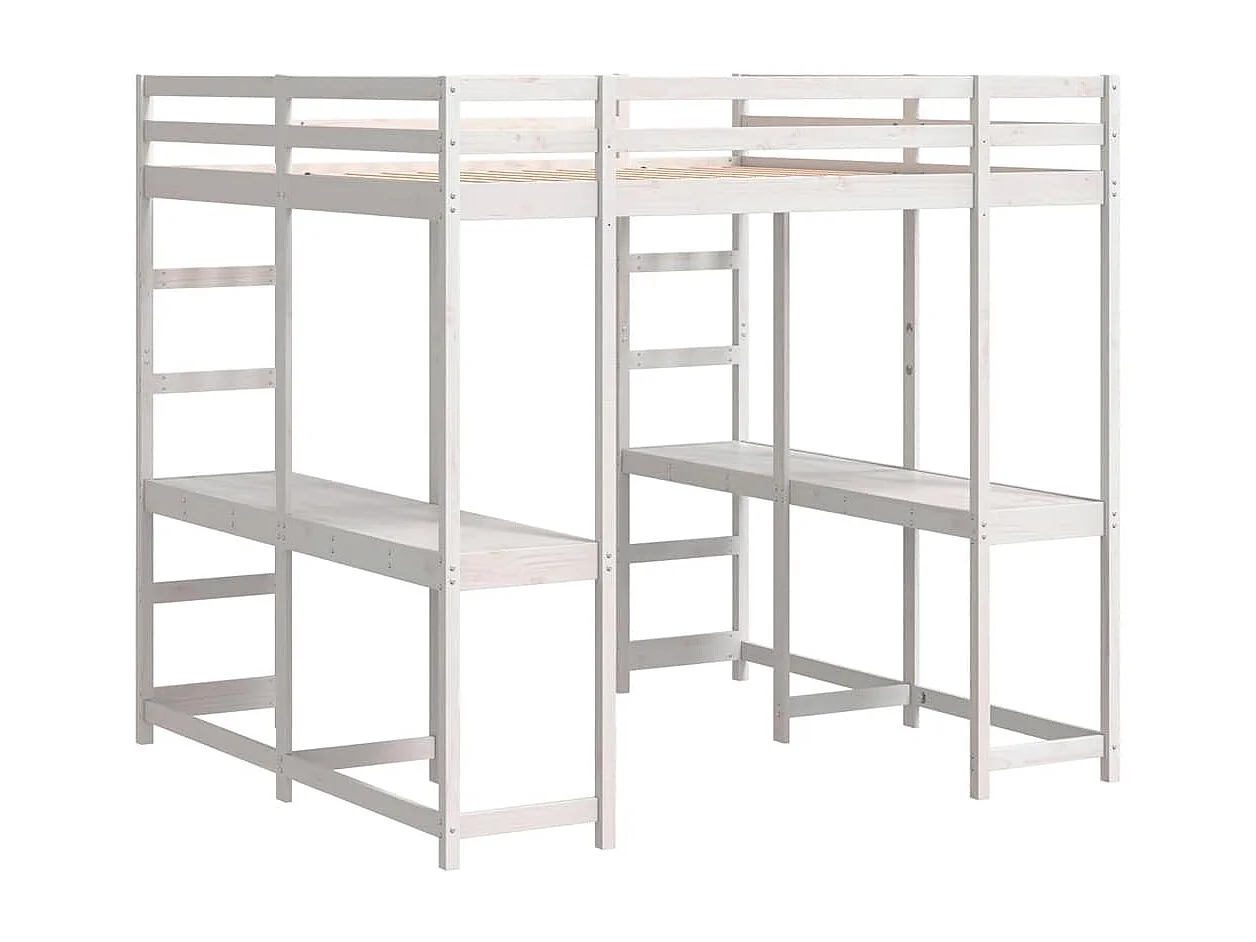 Lit superposé et bureau et échelle 160x200cm bois de pin massif