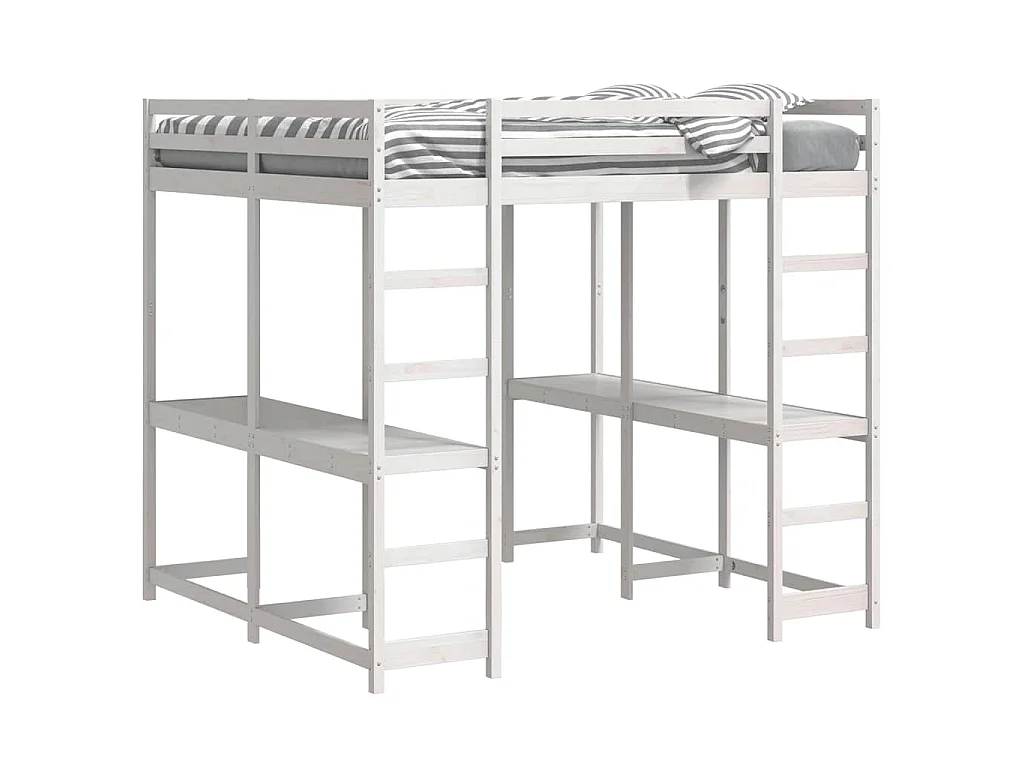 Lit superposé et bureau et échelle 160x200cm bois de pin massif